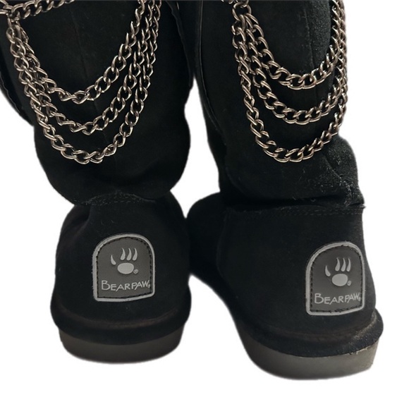 BearPaw Black Boots with Chain Accents winter boots size 10 fur boots warm - Picture 5 of 10